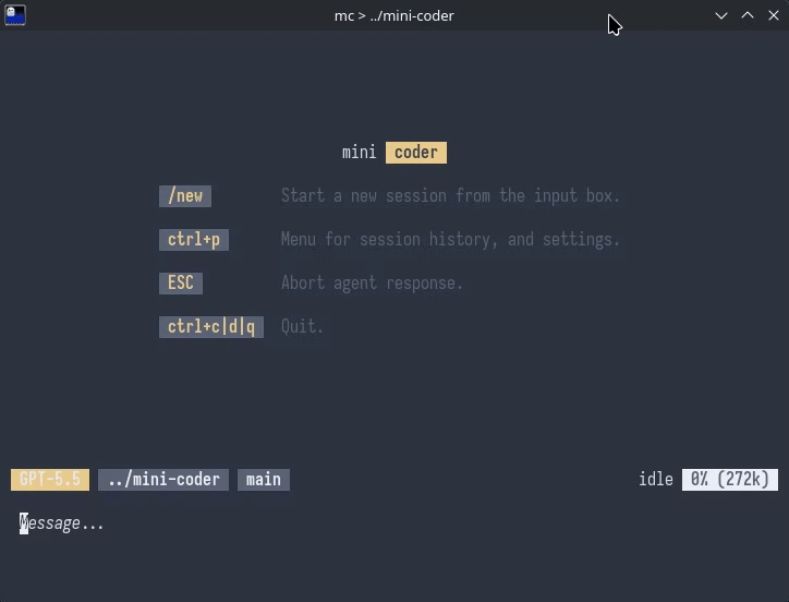 mini-coder terminal session preview